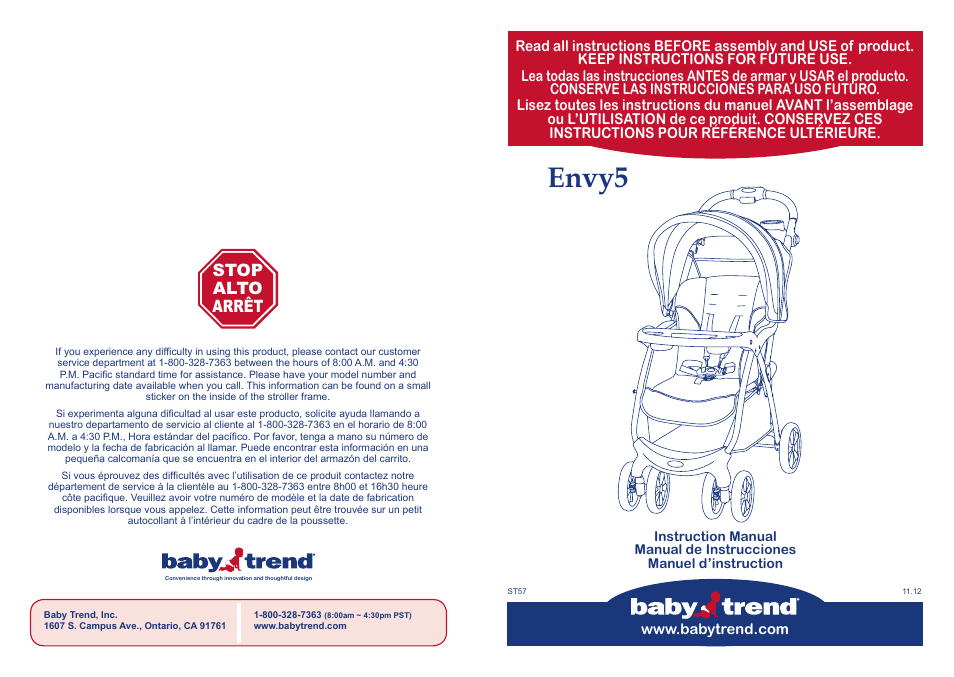 BabyTrend TS57834 - ENVY5 TRAVEL SYSTEM - JUNGLE SAFARI User Manual | 12 pages