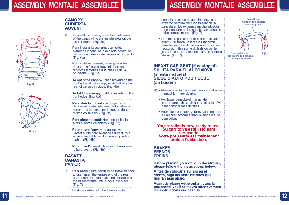 Assembly montaje assemblee | BabyTrend TS57834 - ENVY5 TRAVEL SYSTEM - JUNGLE SAFARI User Manual | Page 7 / 12