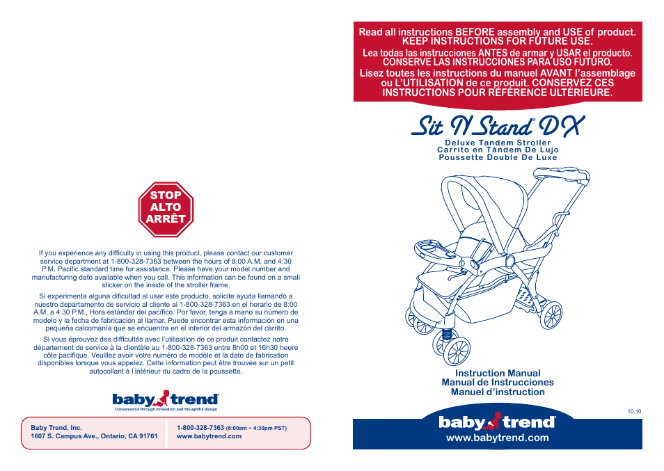 BabyTrend TN74740 - SIT N' STAND DX TRAVEL SYSTEM - VANGUARD User Manual | 14 pages