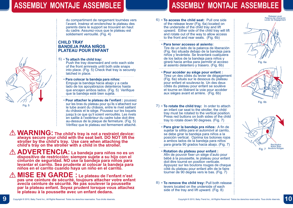 Assembly montaje assemblee, Warning, Advertencia | Mise en garde | BabyTrend TN74740 - SIT N' STAND DX TRAVEL SYSTEM - VANGUARD User Manual | Page 6 / 14