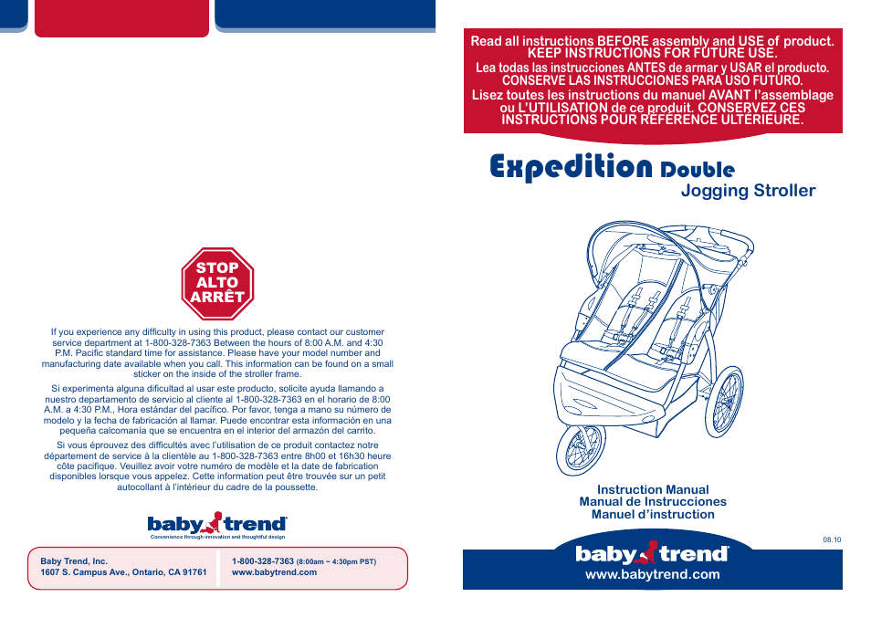 BabyTrend DJ96077 - EXPEDITION DOUBLE JOGGER - TANGO User Manual | 14 pages