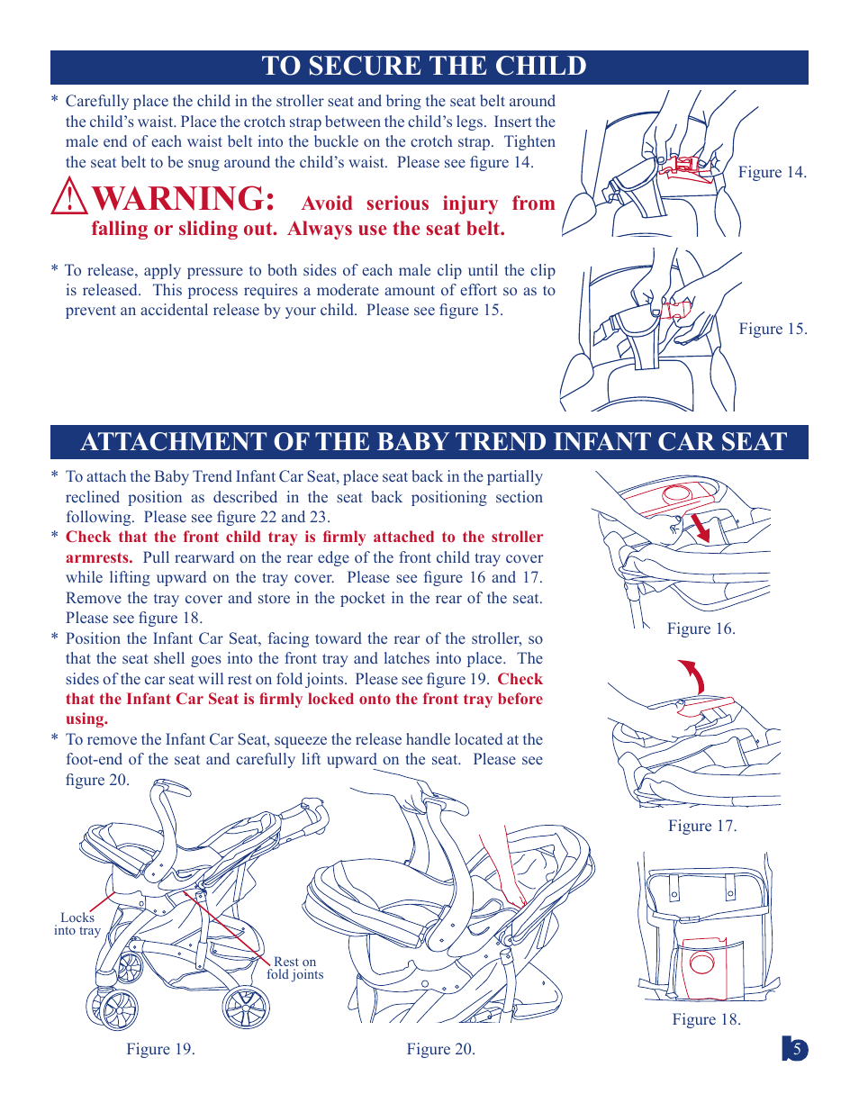 Warning, Attachment of the baby trend infant car seat | BabyTrend 1836CT - PALM TREE TRAVEL SYSTEM User Manual | Page 5 / 9