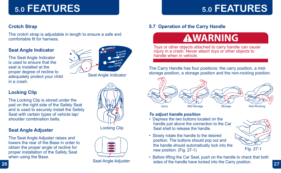 Warning, Features | BabyTrend CS31983 - FLEX-LOC INFANT CAR SEAT - ALL STAR User Manual | Page 14 / 27