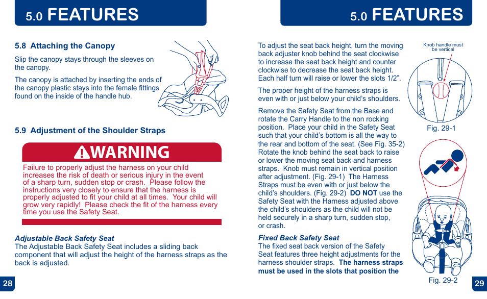 Warning, Features | BabyTrend CS31983 - FLEX-LOC INFANT CAR SEAT - ALL STAR User Manual | Page 15 / 27