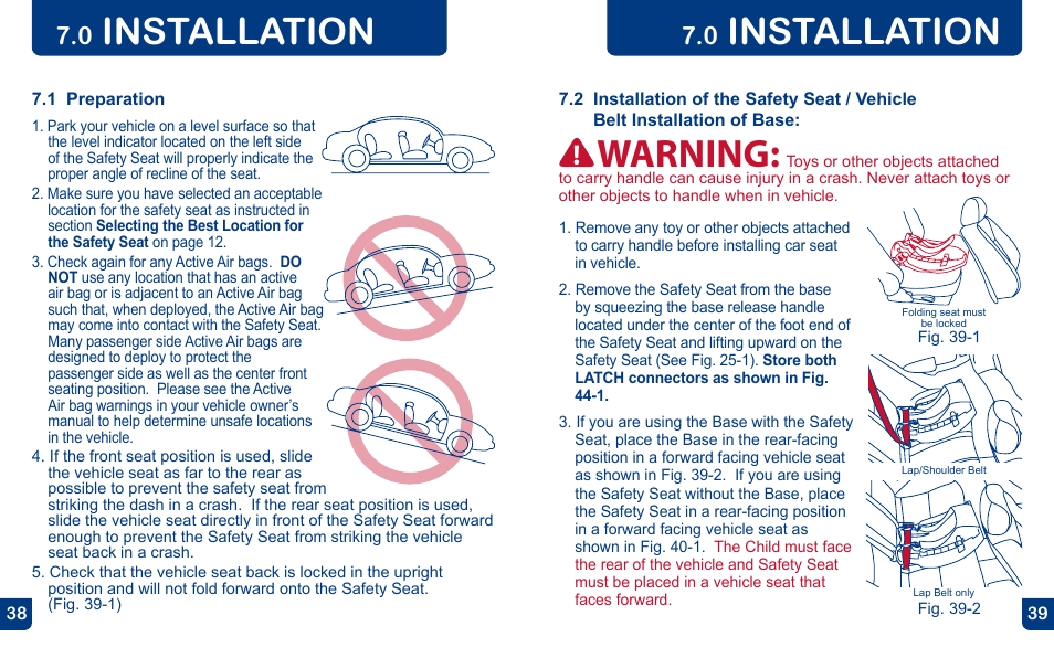 Warning, Installation | BabyTrend CS31983 - FLEX-LOC INFANT CAR SEAT - ALL STAR User Manual | Page 20 / 27