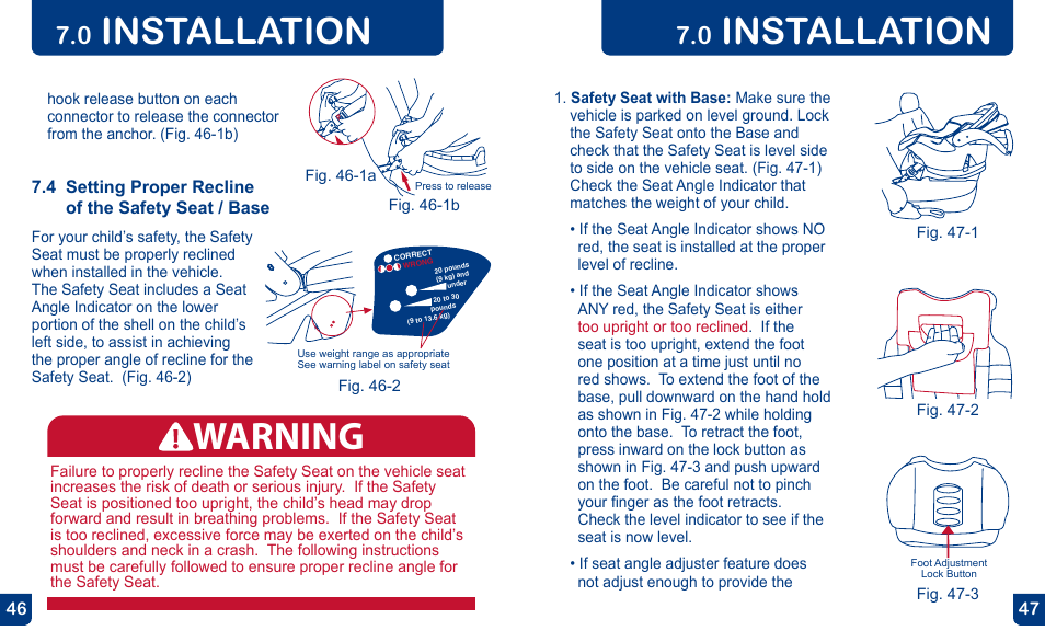 Warning, Installation | BabyTrend CS31983 - FLEX-LOC INFANT CAR SEAT - ALL STAR User Manual | Page 24 / 27