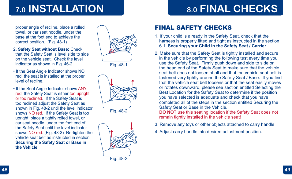 Installation, Final checks, Final safety checks | BabyTrend CS31983 - FLEX-LOC INFANT CAR SEAT - ALL STAR User Manual | Page 25 / 27