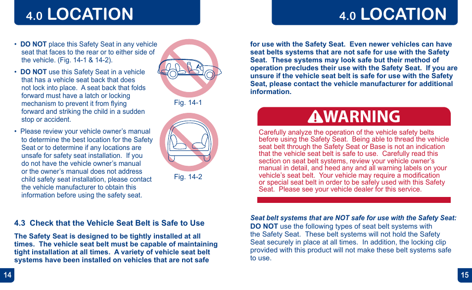 Warning, Location | BabyTrend CS31983 - FLEX-LOC INFANT CAR SEAT - ALL STAR User Manual | Page 8 / 27