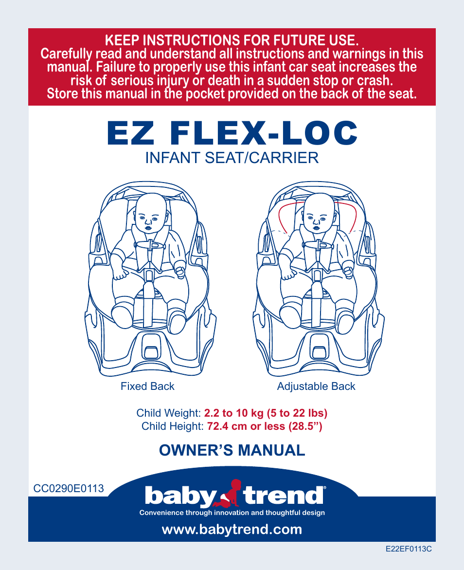 BabyTrend CC13700 - EZ FLEX-LOC INFANT CAR SEAT - POMEGRANATE User Manual | 27 pages