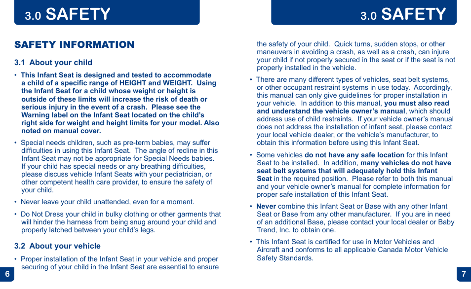 Safety, Safety information | BabyTrend CC13700 - EZ FLEX-LOC INFANT CAR SEAT - POMEGRANATE User Manual | Page 4 / 27