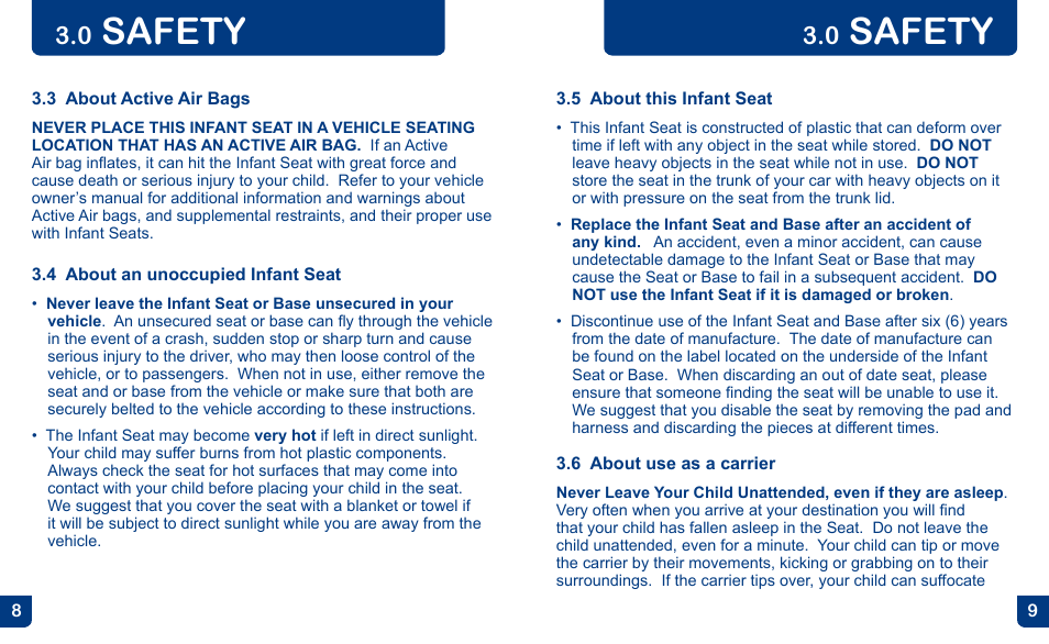 Safety | BabyTrend CC13700 - EZ FLEX-LOC INFANT CAR SEAT - POMEGRANATE User Manual | Page 5 / 27