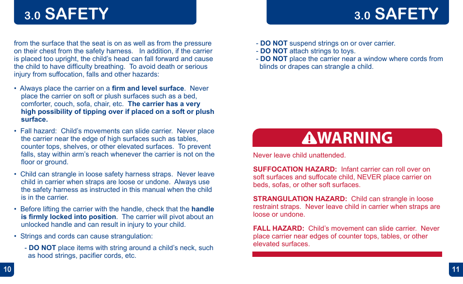 Warning, Safety | BabyTrend CC13700 - EZ FLEX-LOC INFANT CAR SEAT - POMEGRANATE User Manual | Page 6 / 27