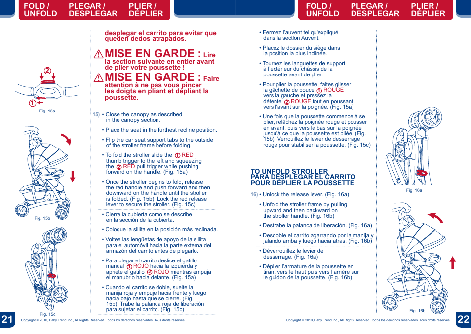 Mise en garde | BabyTrend ST39966 - FREESTYLE STROLLER - CHLOE User Manual | Page 12 / 12