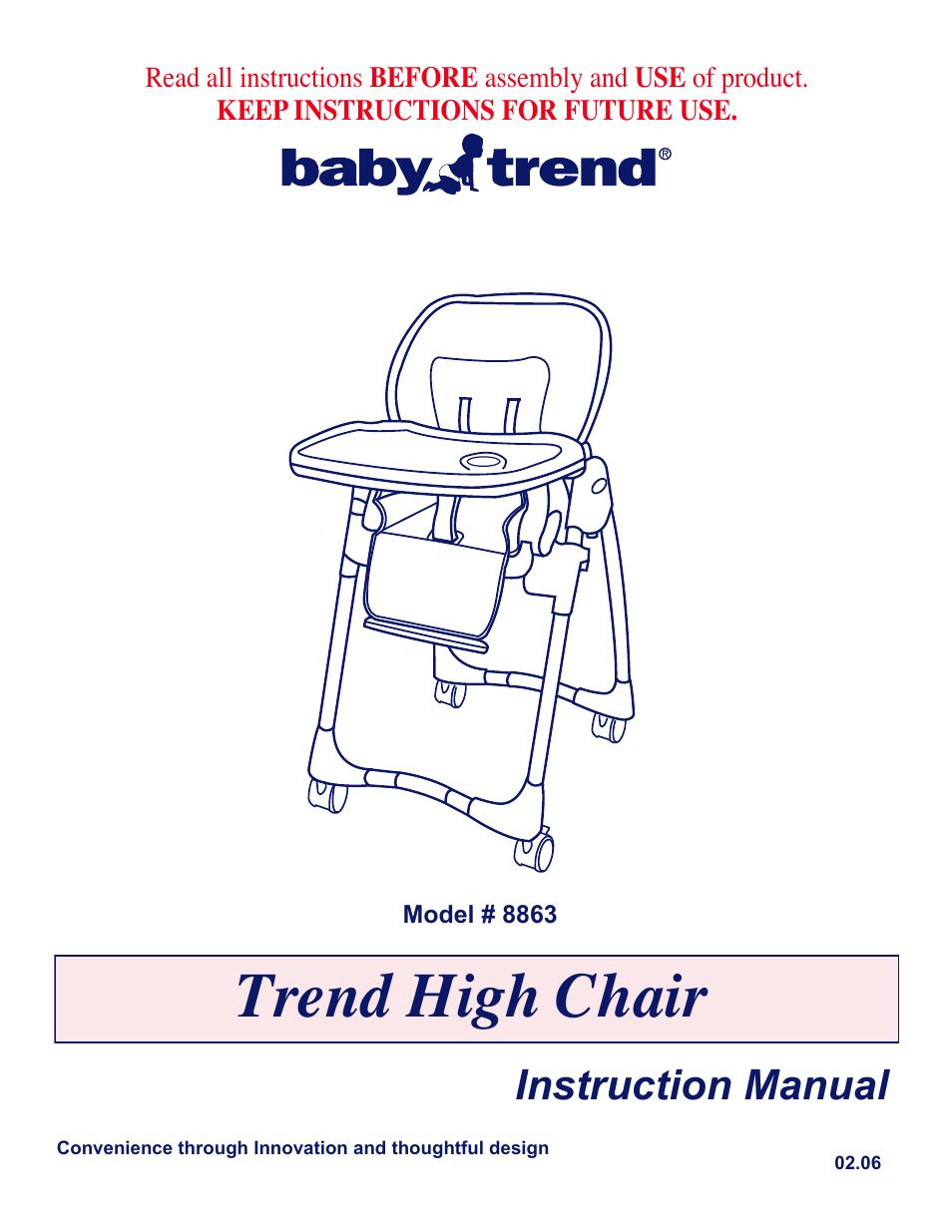 BabyTrend 8863 - TREND HIGH CHAIR - ZANZIBAR User Manual | 6 pages