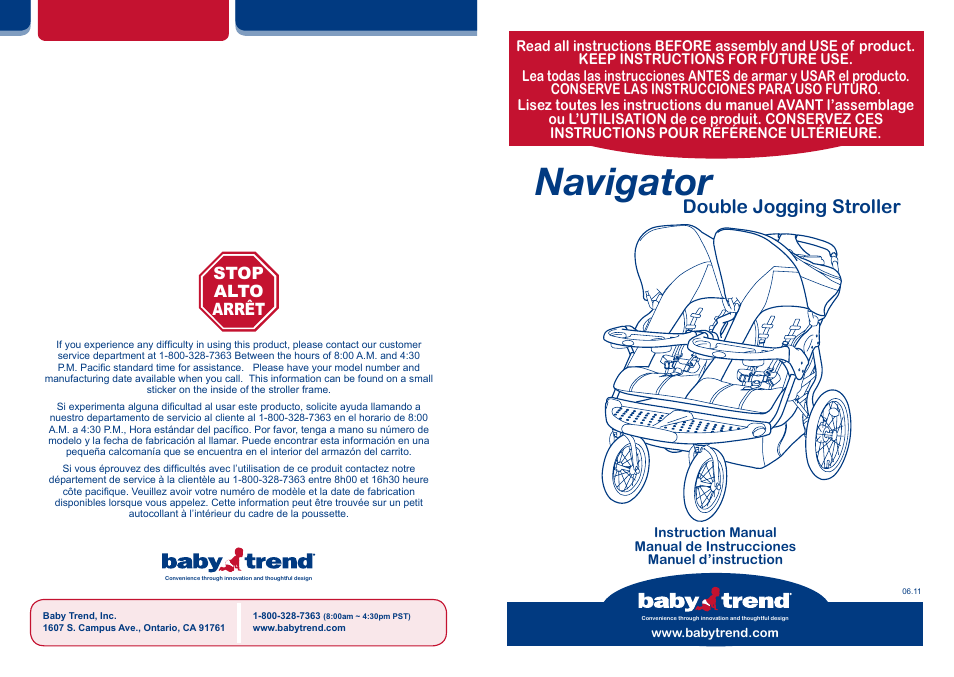 BabyTrend DX60553 - NAVIGATOR JOGGER - RIVIERA User Manual | 18 pages