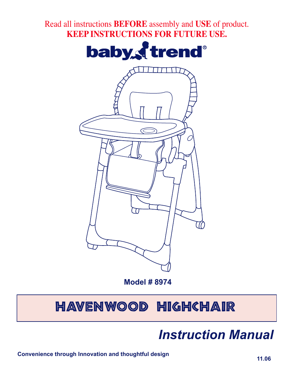 BabyTrend 8974 - TREND HIGH CHAIR - HAVENWOOD User Manual | 6 pages