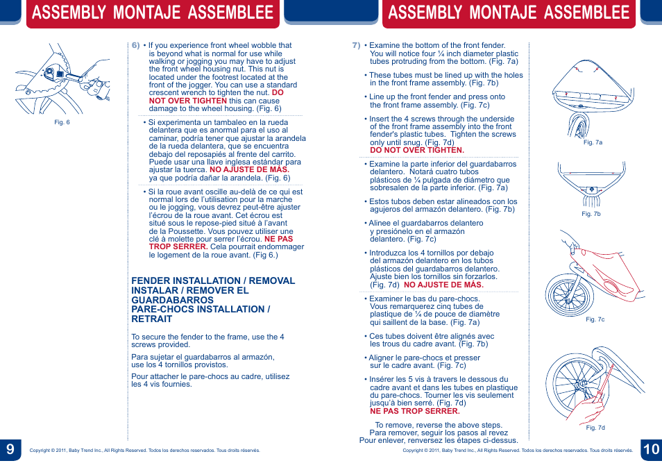 Assembly montaje assemblee | BabyTrend JG90309 - EXPEDITION SPORT 3-WHEEL STROLLER - ECHO User Manual | Page 6 / 14