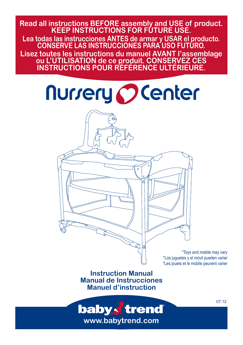 BabyTrend PY81958 - NURSERY CENTER - CYBER User Manual | Page 2 / 32