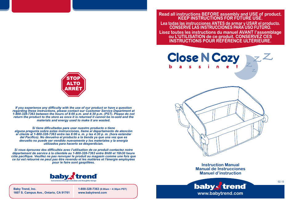 BabyTrend CA66301 - CLOSE N COZY BASSINET User Manual | 18 pages