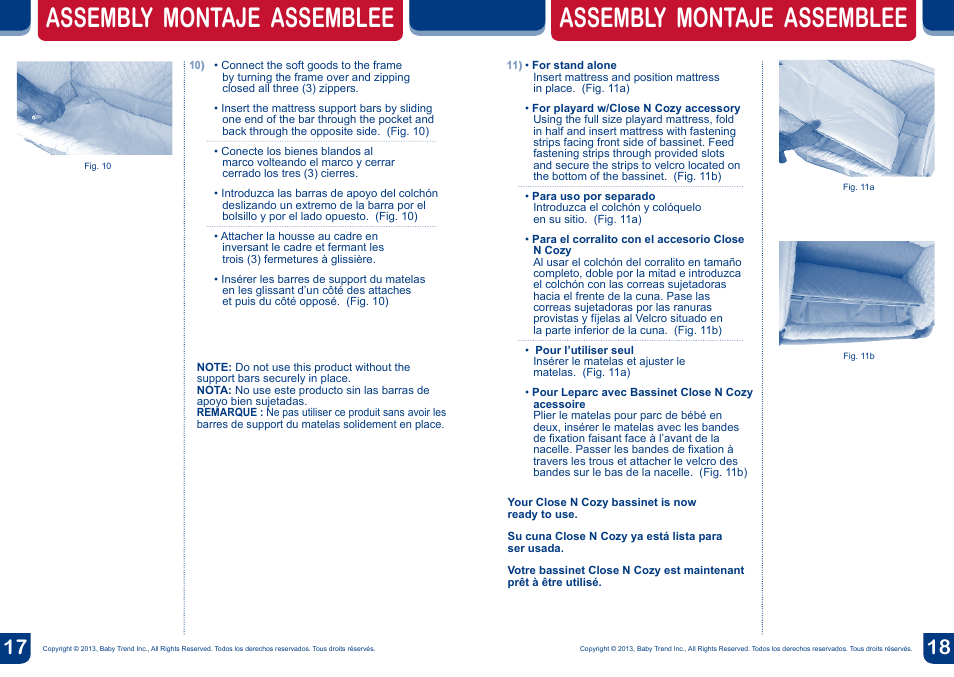 Assembly montaje assemblee | BabyTrend CA66301 - CLOSE N COZY BASSINET User Manual | Page 10 / 18