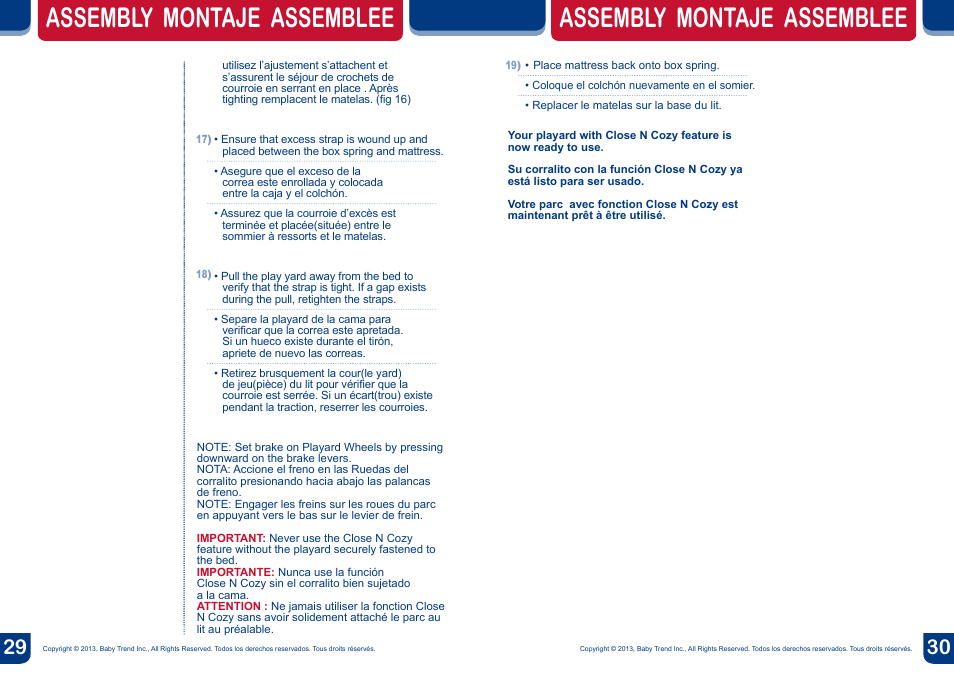 Assembly montaje assemblee | BabyTrend CA66301 - CLOSE N COZY BASSINET User Manual | Page 16 / 18