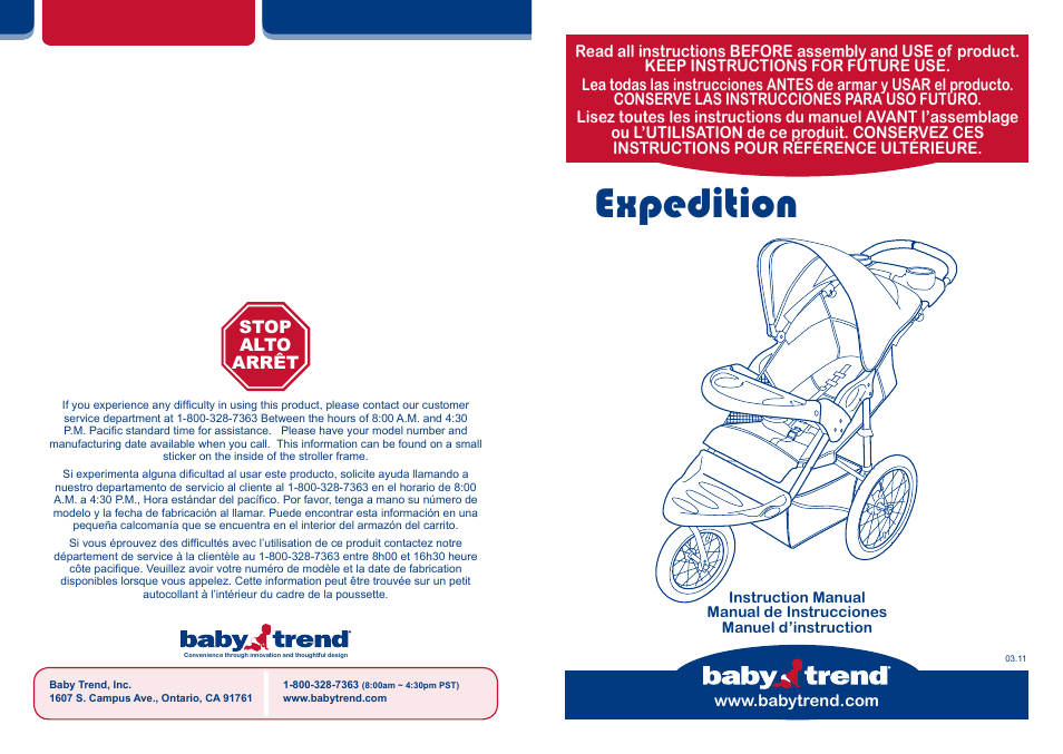 BabyTrend JG94504 - EXPEDITION JOGGER - HANNA User Manual | 16 pages
