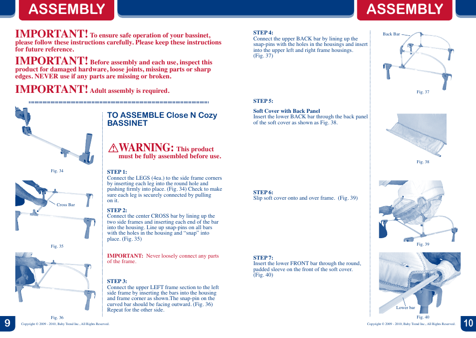 Assembly, Warning, Important | BabyTrend PY90918 - MINI NURSERY CENTER - TWILIGHT User Manual | Page 6 / 8