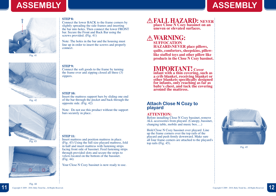 Assembly, Fall hazard, Warning | Important | BabyTrend PY90918 - MINI NURSERY CENTER - TWILIGHT User Manual | Page 7 / 8