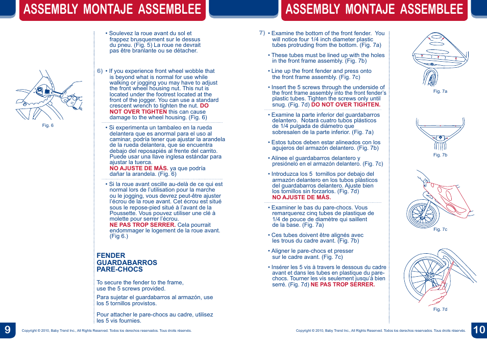 Assembly montaje assemblee | BabyTrend DJ96045 - EXPEDITION DOUBLE JOGGER - SKYLAR User Manual | Page 6 / 14