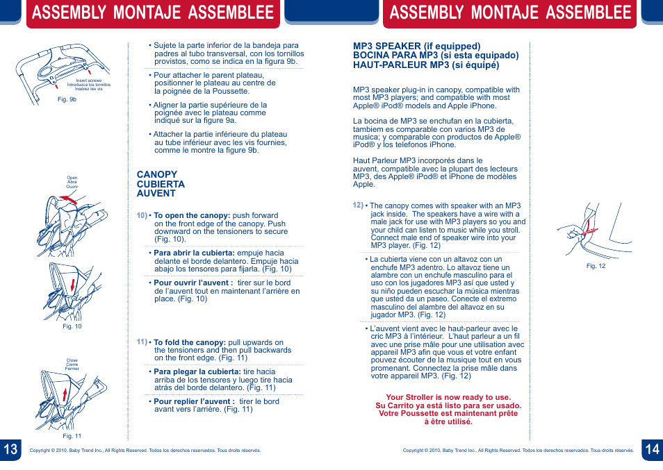 Assembly montaje assemblee | BabyTrend DJ96045 - EXPEDITION DOUBLE JOGGER - SKYLAR User Manual | Page 8 / 14