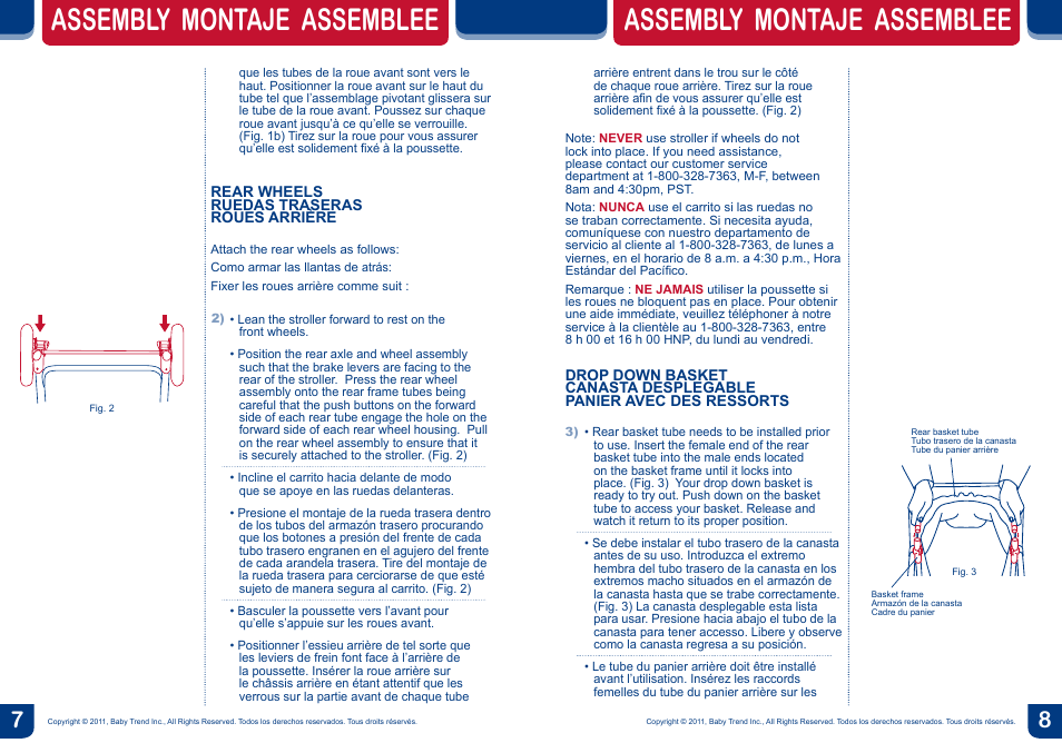 Assembly montaje assemblee | BabyTrend SG13105 - SNAP-N-GO EX UNIVERSAL INFANT CAR SEAT CARRIER User Manual | Page 5 / 8