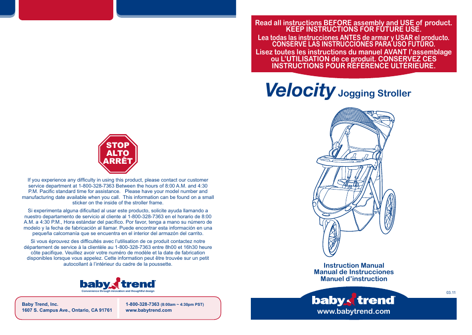 BabyTrend TJ98017 - VELOCITY TRAVEL SYSTEM - VOLCANO User Manual | 16 pages