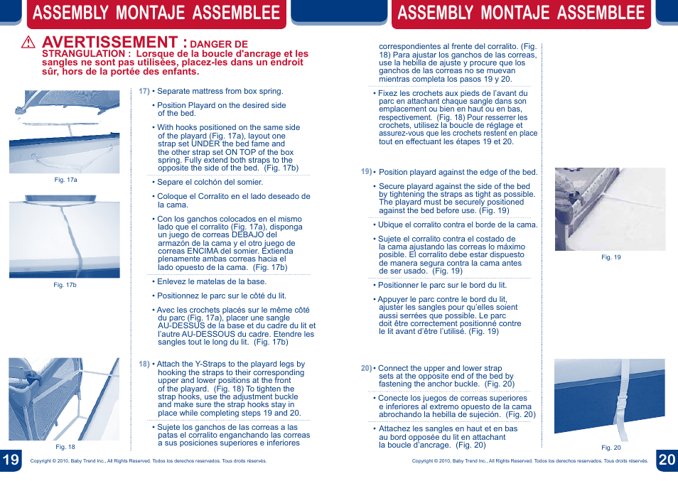Assembly montaje assemblee, Avertissement | BabyTrend PY87983 - DELUXE NURSERY CENTER - ALL STAR User Manual | Page 11 / 12
