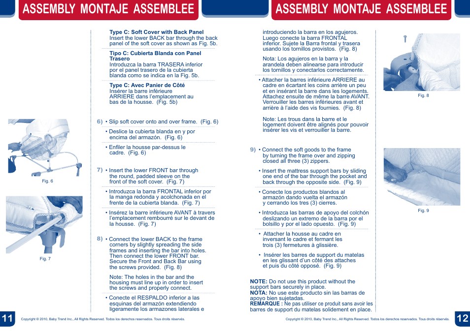 Assembly montaje assemblee | BabyTrend PY87983 - DELUXE NURSERY CENTER - ALL STAR User Manual | Page 7 / 12