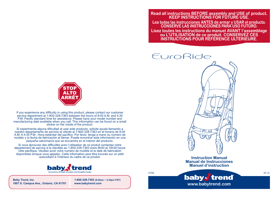 BabyTrend TS66773 - EURORIDE TRAVEL SYSTEM - MILLENNIUM User Manual | 12 pages