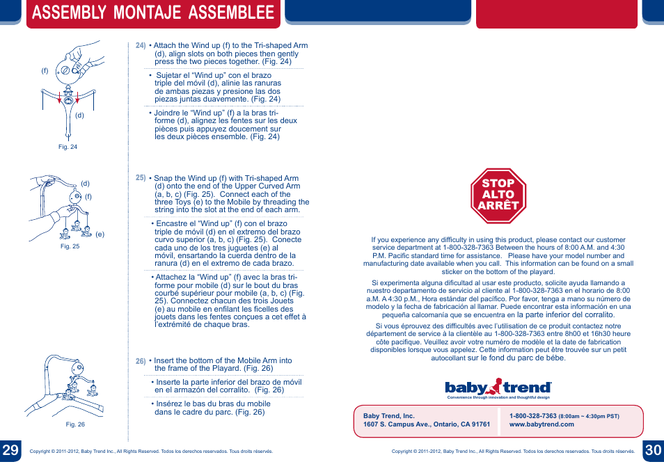 Assembly montaje assemblee, Stop alto arrêt | BabyTrend PY81400 - NURSERY CENTER - COLUMBIA User Manual | Page 16 / 16