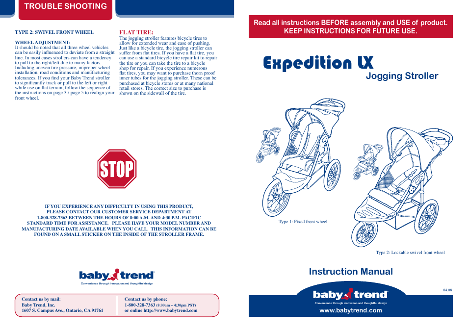 BabyTrend 9185 - EXPEDITION LX - JET User Manual | 8 pages