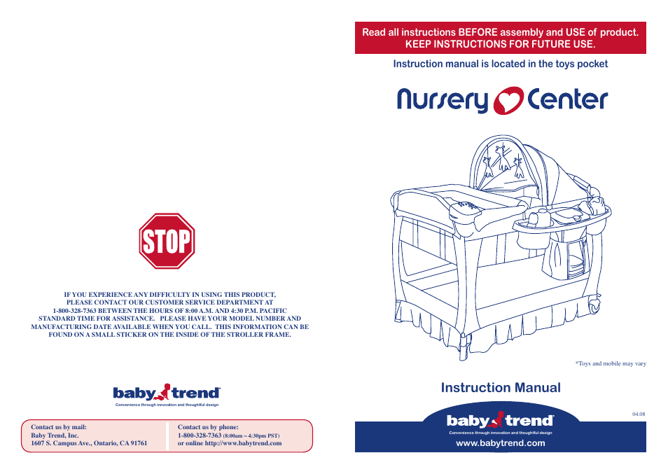 BabyTrend 8263BCC - DELUXE NURSERY CENTER - ZANZIBAR User Manual | 10 pages