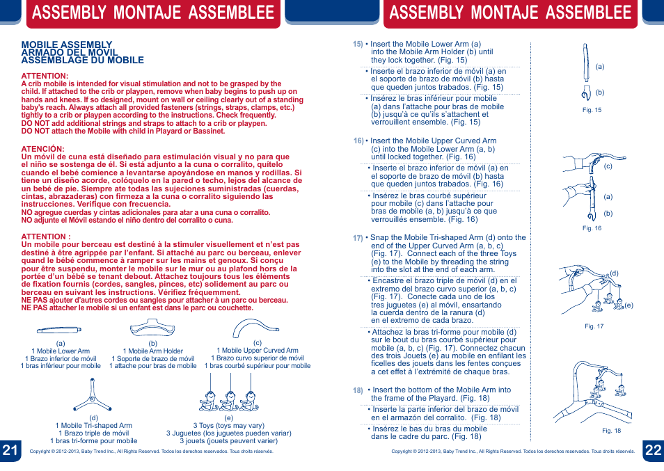Assembly montaje assemblee | BabyTrend PY81954 - NURSERY CENTER - SAVANNAH User Manual | Page 12 / 14