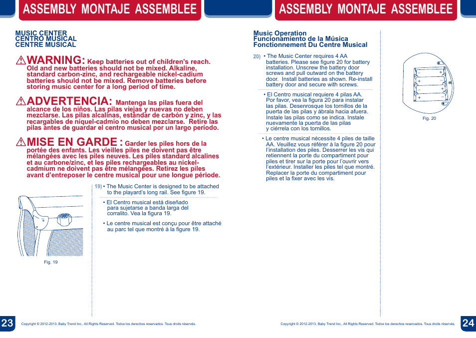 Assembly montaje assemblee, Warning, Advertencia | Mise en garde | BabyTrend PY81954 - NURSERY CENTER - SAVANNAH User Manual | Page 13 / 14