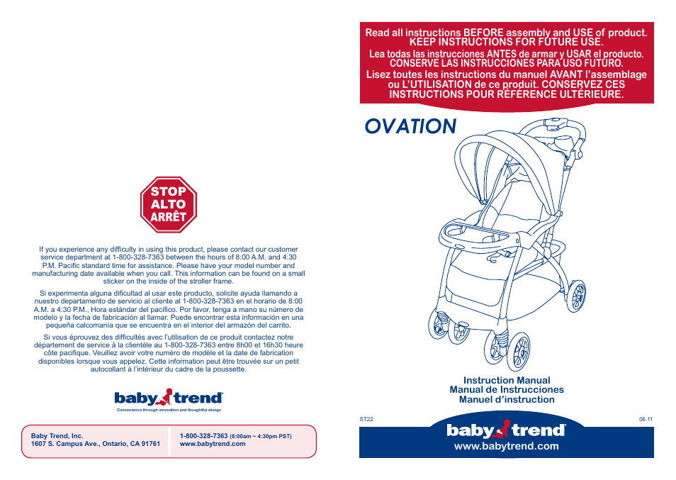 BabyTrend TS22972 - OVATION TRAVEL SYSTEM - BREANNA User Manual | 12 pages