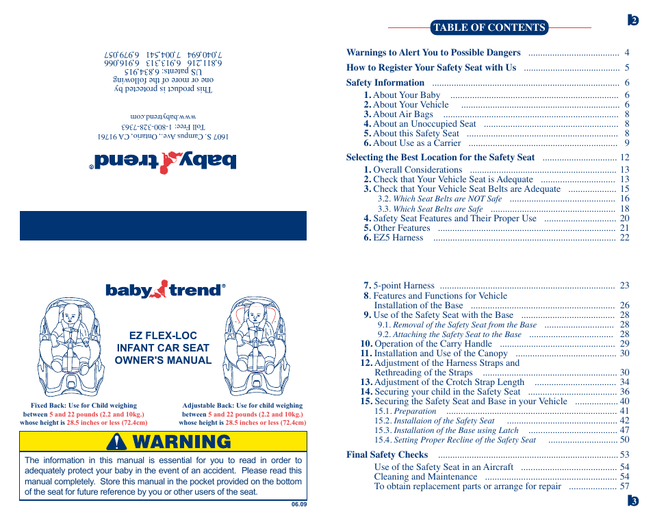 BabyTrend 6577F - RANGER EZ-FLEX INFANT CAR SEAT User Manual | 15 pages