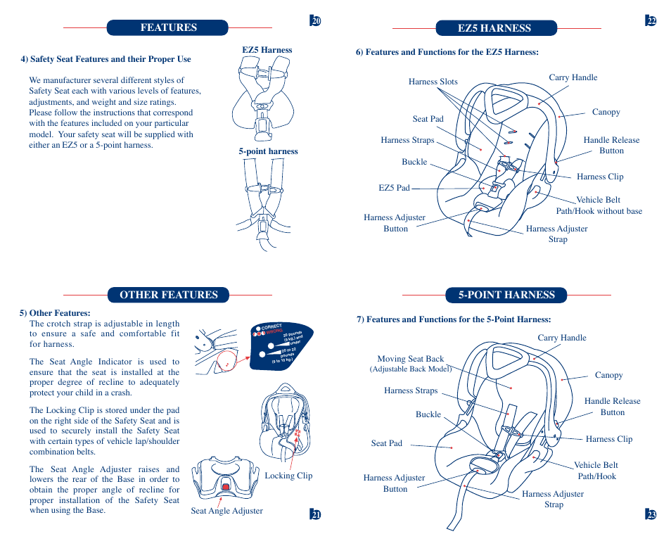 Ez5 harness, Features other features, Point harness | BabyTrend 6577F - RANGER EZ-FLEX INFANT CAR SEAT User Manual | Page 6 / 15