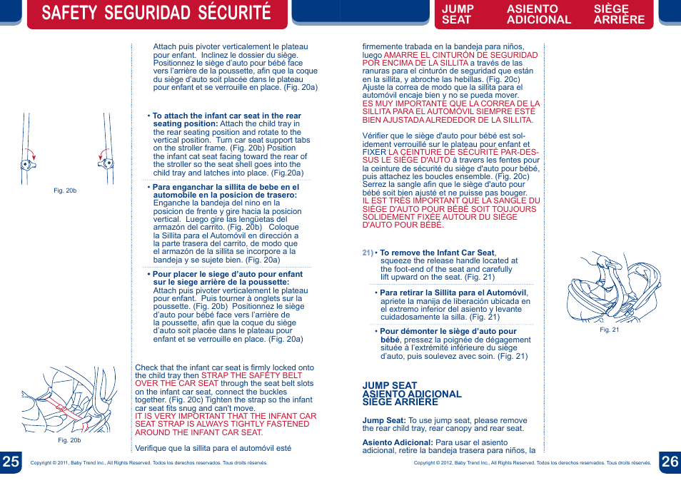 Warning, Safety seguridad sécurité | BabyTrend SS76950 - SIT N' STAND DOUBLE STROLLER - METROPOLITAN User Manual | Page 14 / 18
