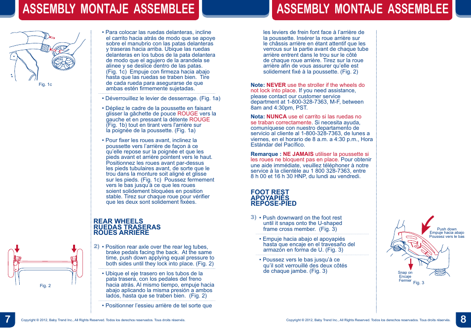 Assembly montaje assemblee | BabyTrend SS76950 - SIT N' STAND DOUBLE STROLLER - METROPOLITAN User Manual | Page 5 / 18
