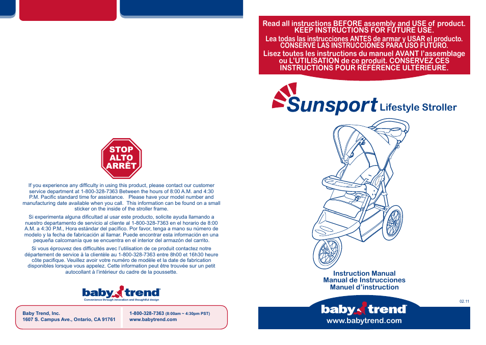 BabyTrend JG89732 - SUNSPORT LIFESTYLE STROLLER User Manual | 14 pages