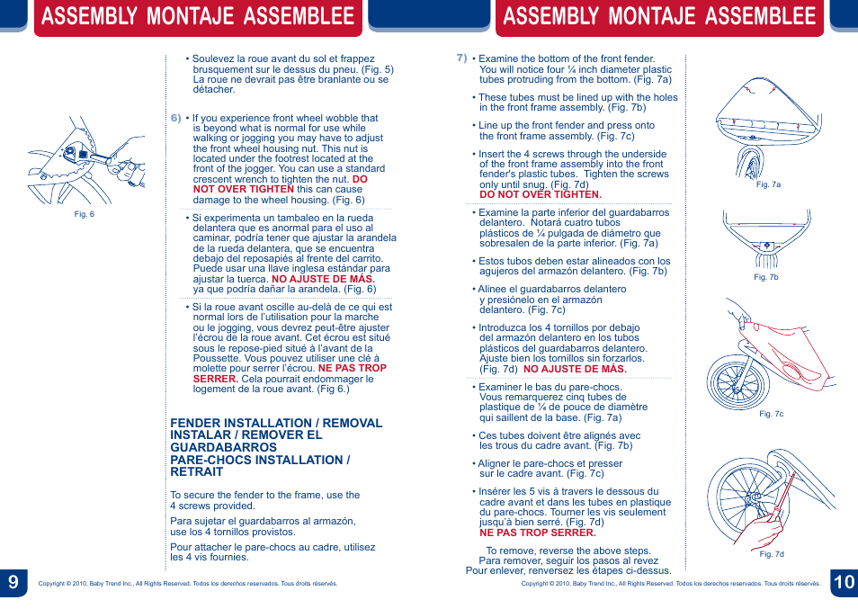 Assembly montaje assemblee | BabyTrend JG89732 - SUNSPORT LIFESTYLE STROLLER User Manual | Page 6 / 14