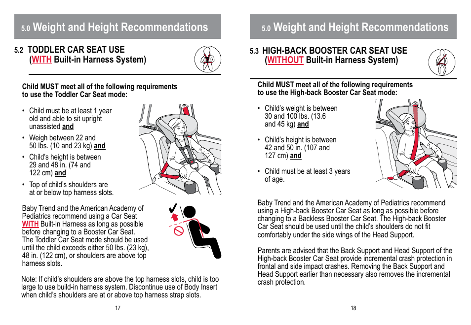 Weight and height recommendations | BabyTrend HYBRID 3-IN-1 User Manual | Page 10 / 48
