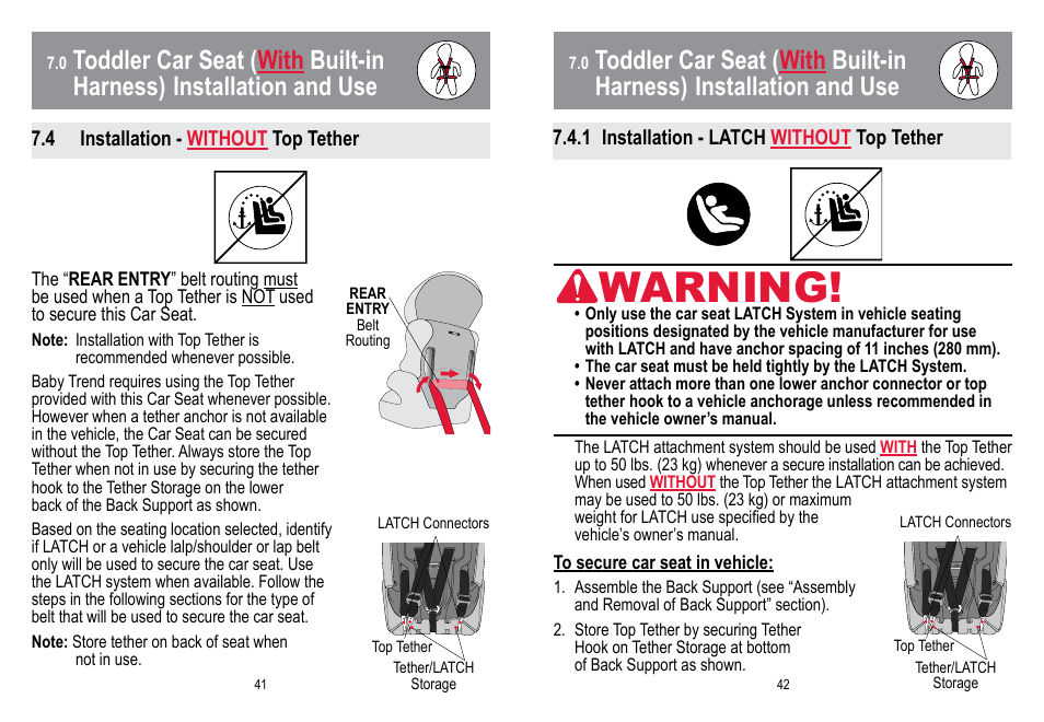 Warning | BabyTrend HYBRID 3-IN-1 User Manual | Page 22 / 48