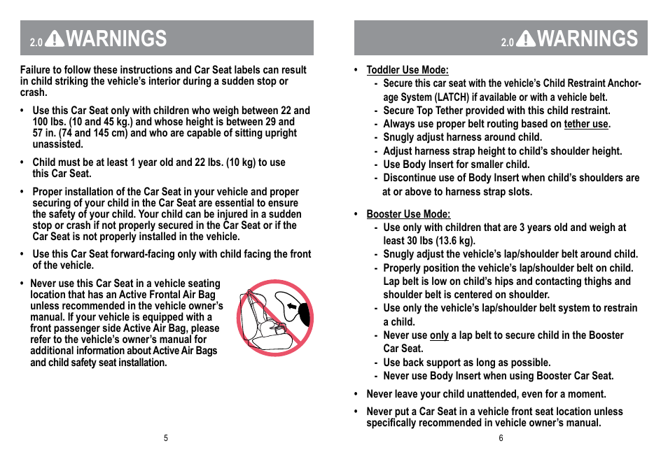 Warnings | BabyTrend HYBRID 3-IN-1 User Manual | Page 4 / 48